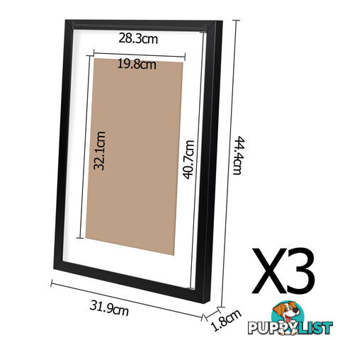 3 pcs Photo Frames Set Wall Black