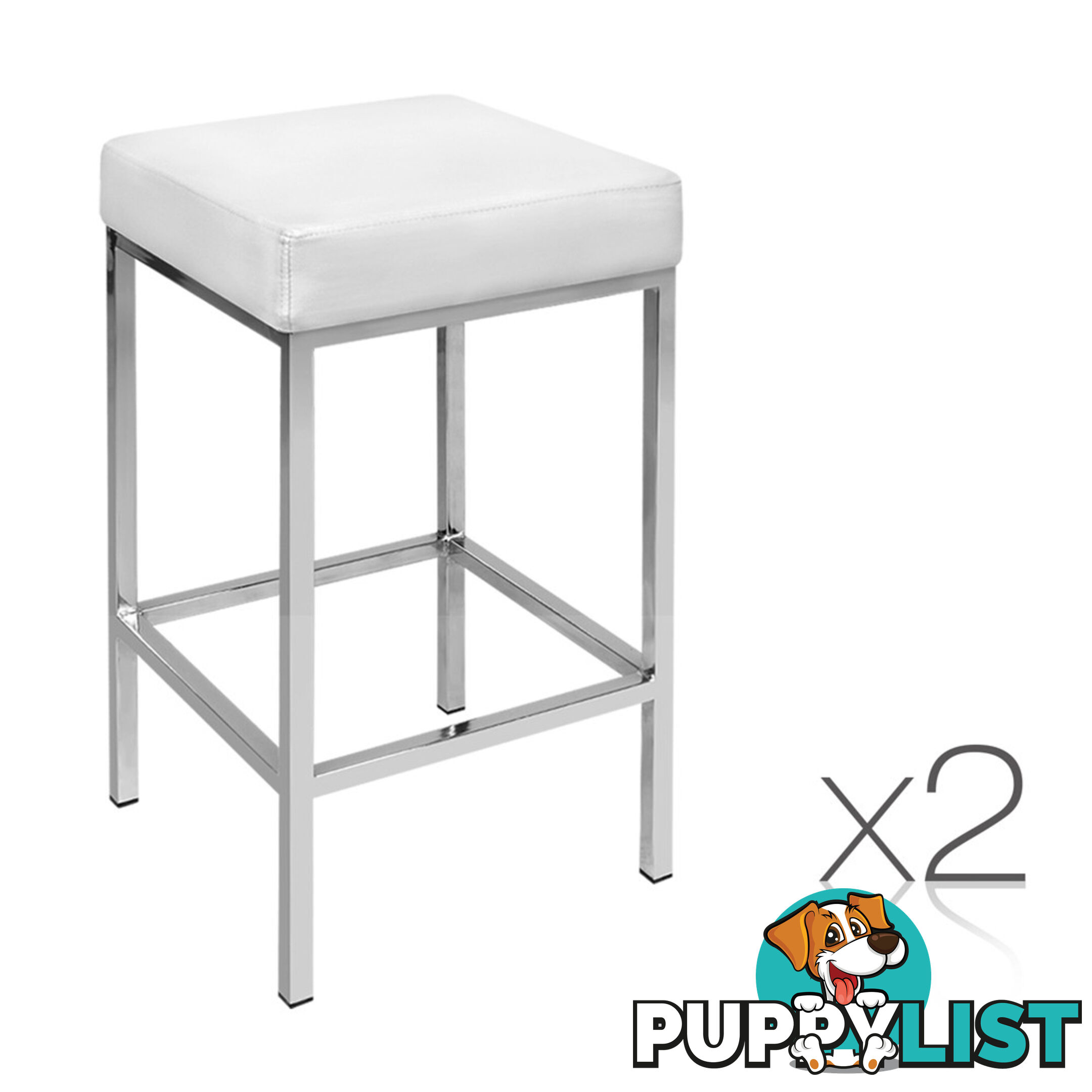 Set of 2 PU Leather Kitchen Bar Stool White