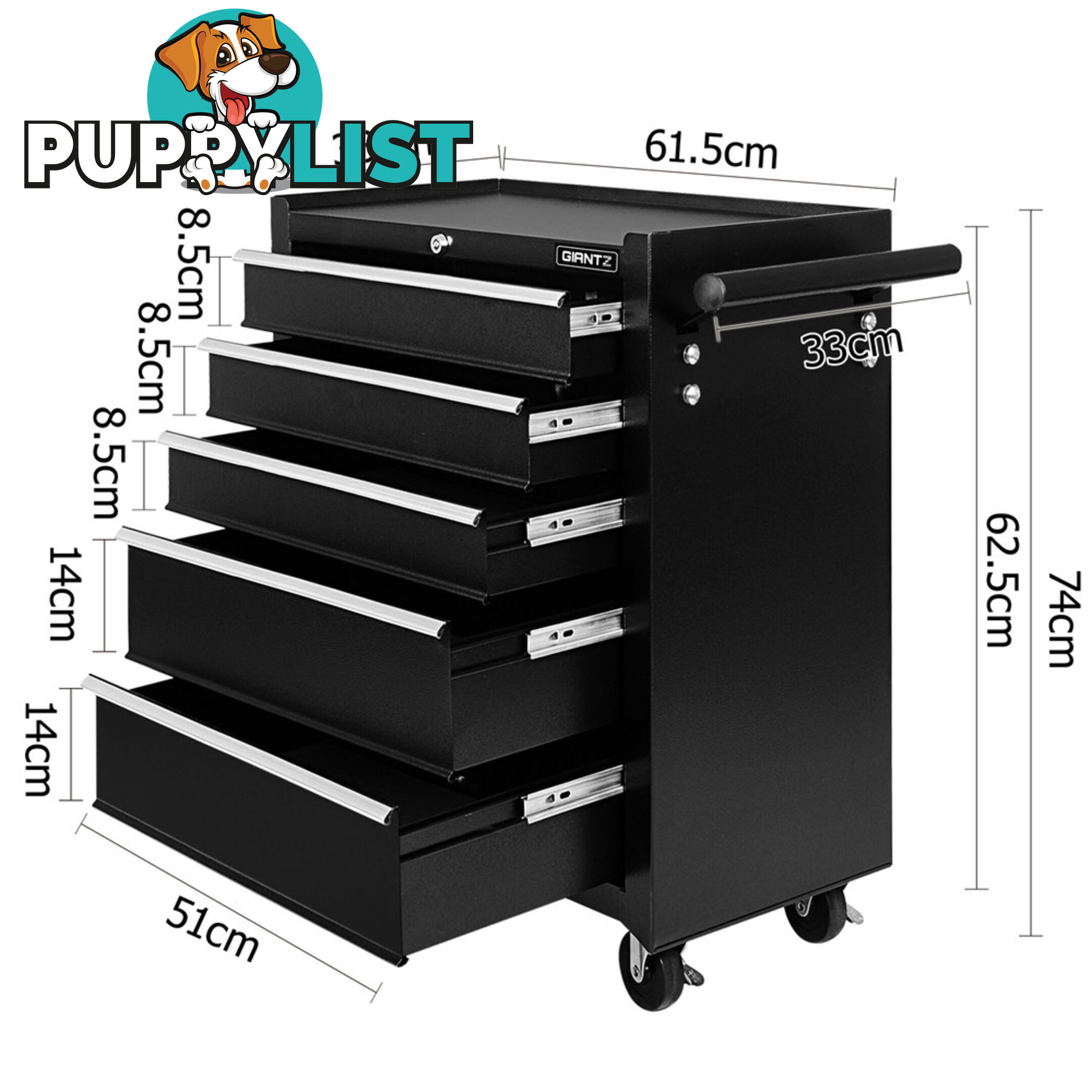 5 Drawers Roller Toolbox Cabinet  Black