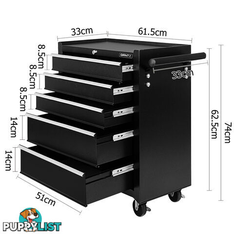 5 Drawers Roller Toolbox Cabinet  Black