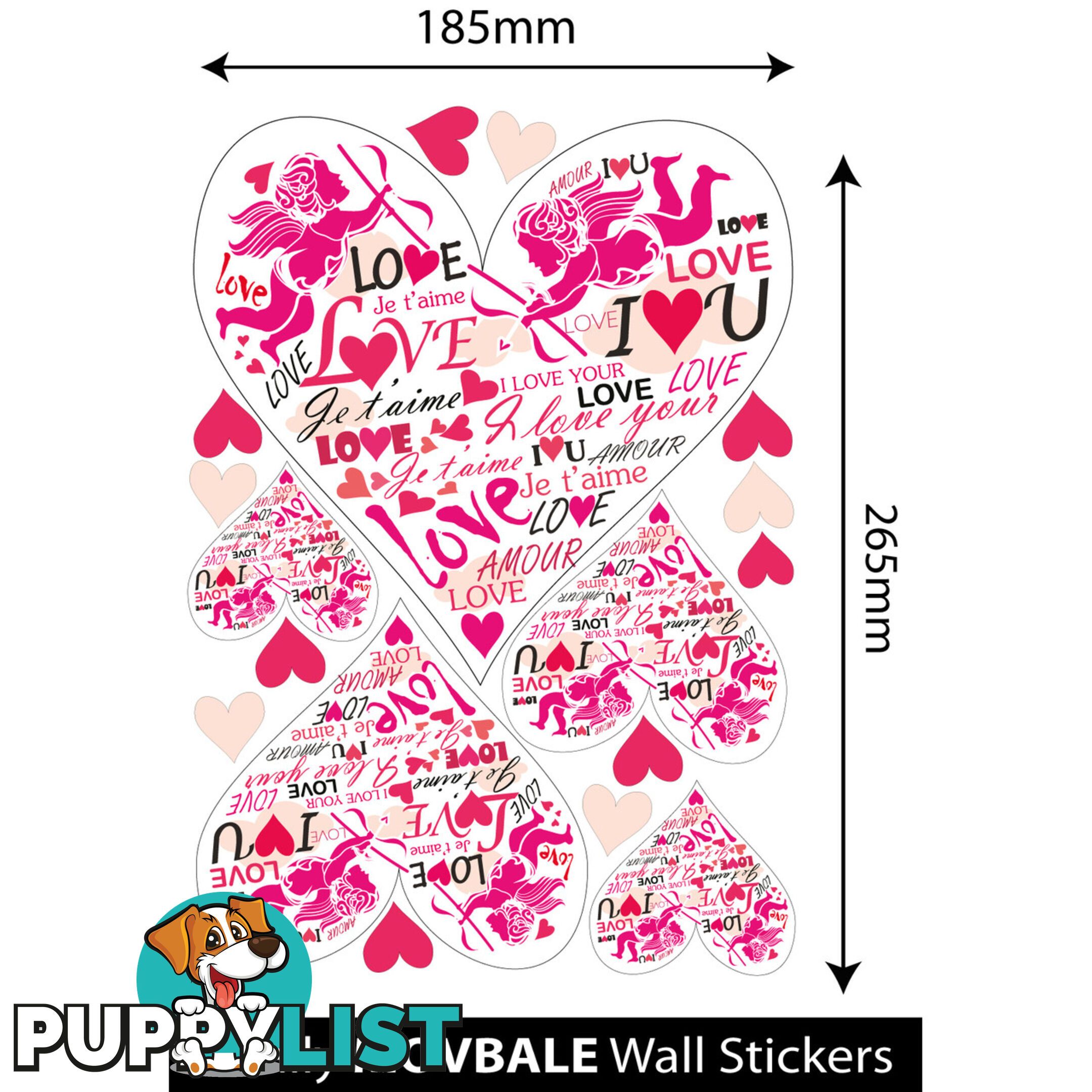 Medium Size Pink Cupid Love Hearts Wall Stickers - Totally Movable