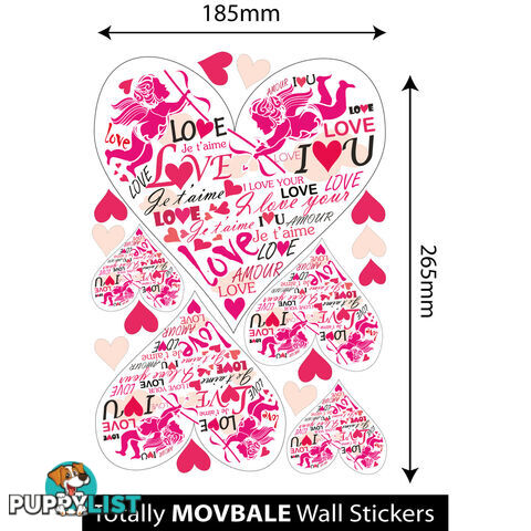 Medium Size Pink Cupid Love Hearts Wall Stickers - Totally Movable