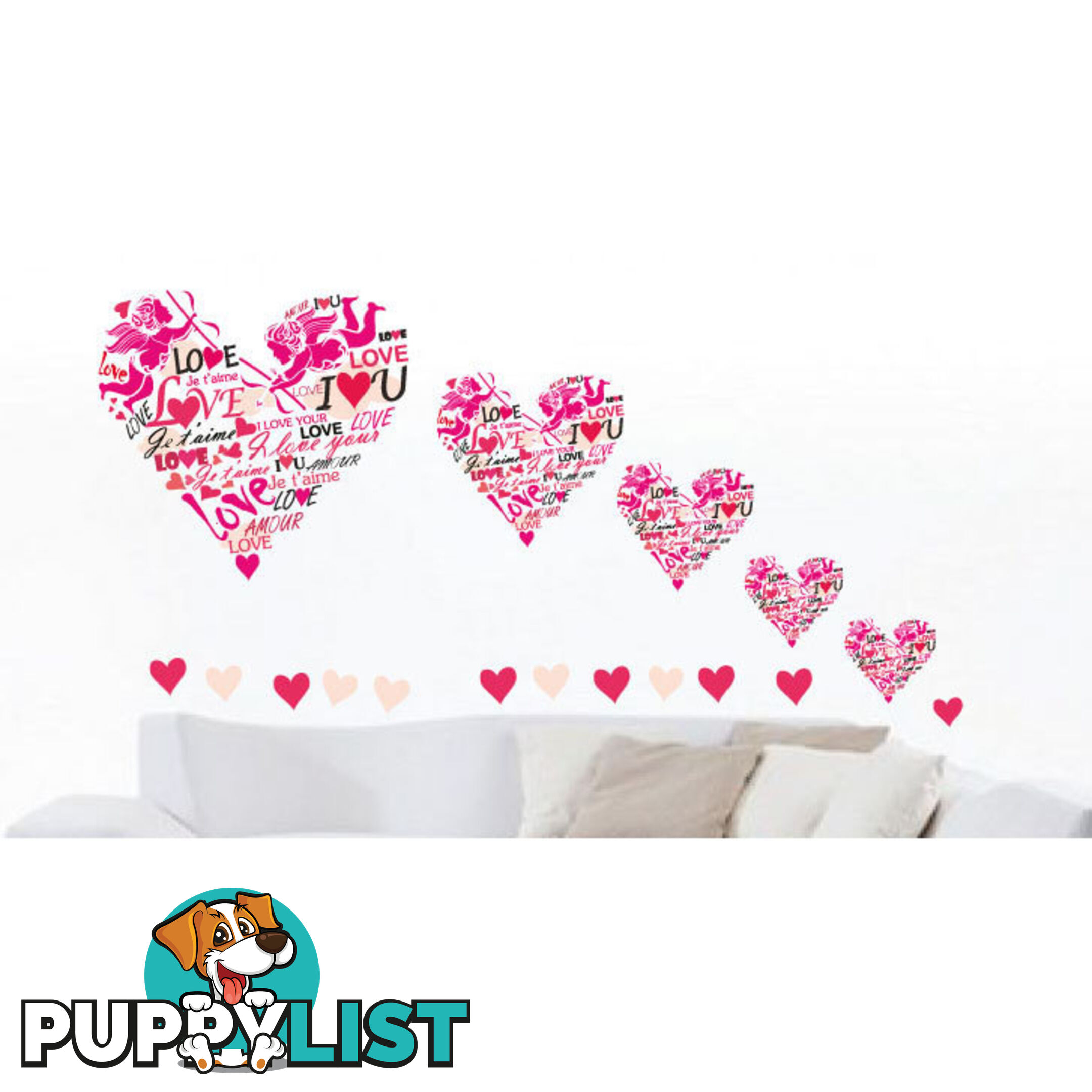 Medium Size Pink Cupid Love Hearts Wall Stickers - Totally Movable