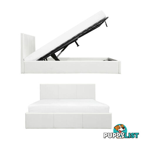 Deluxe Gas Lift PU Leather Storage Bed Frame Double White