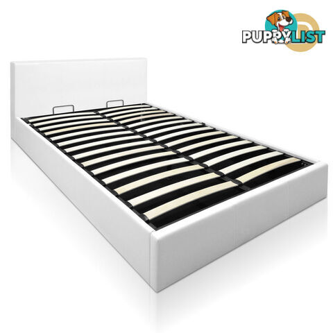 Deluxe Gas Lift PU Leather Storage Bed Frame Double White