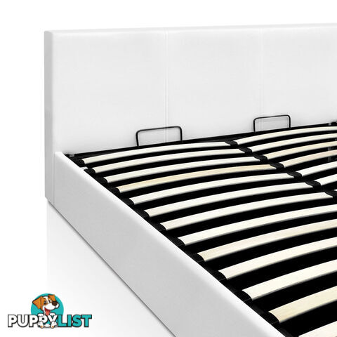 Deluxe Gas Lift PU Leather Storage Bed Frame Double White