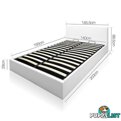 Deluxe Gas Lift PU Leather Storage Bed Frame Double White