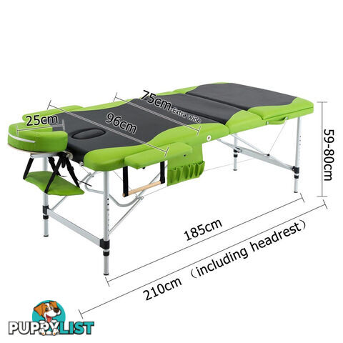 Aluminium Massage Table 3 Fold Green Black