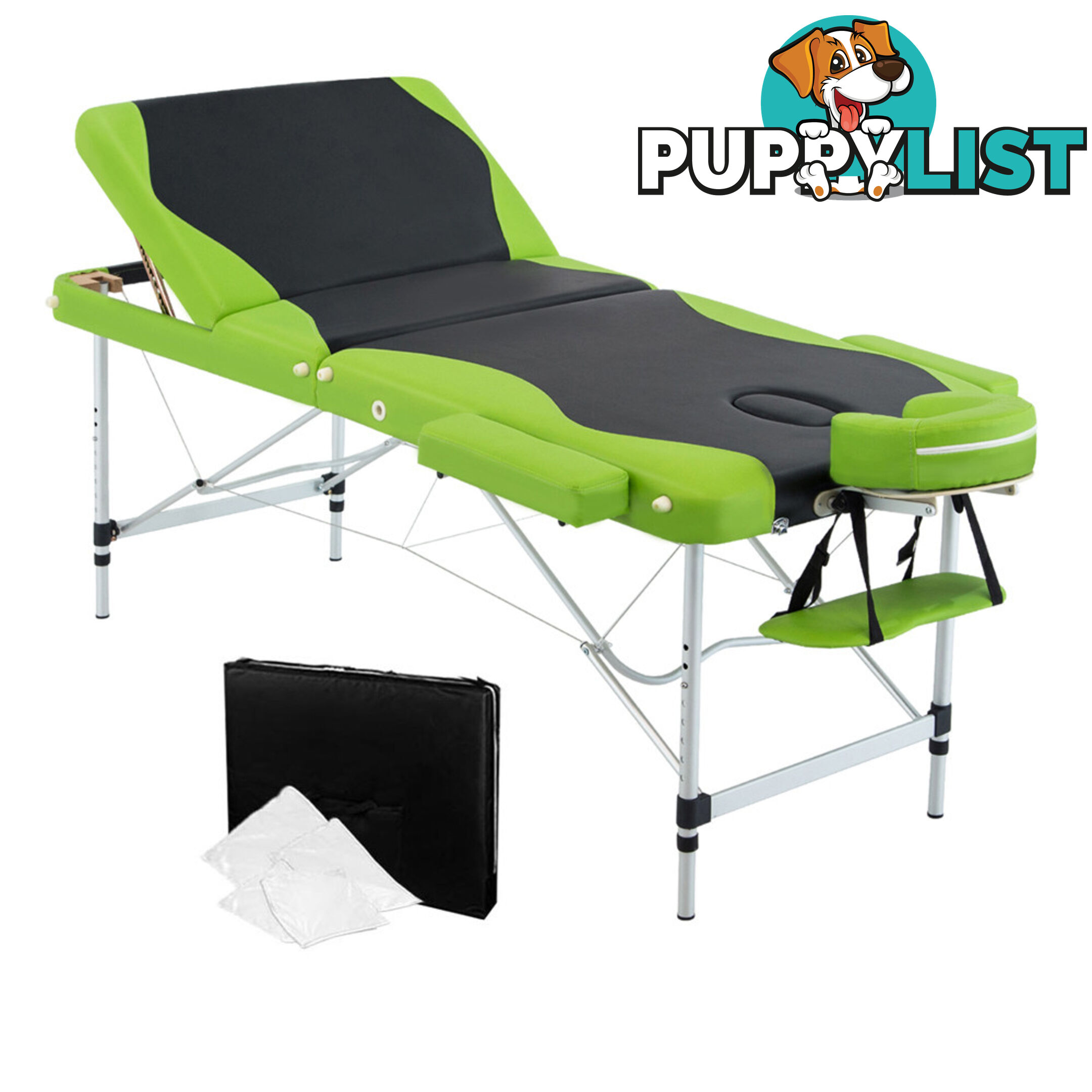 Aluminium Massage Table 3 Fold Green Black