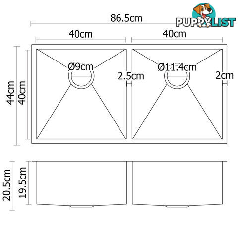 Stainless Steel Kitchen/Laundry Sink w/ Strainer Waste 870x450mm