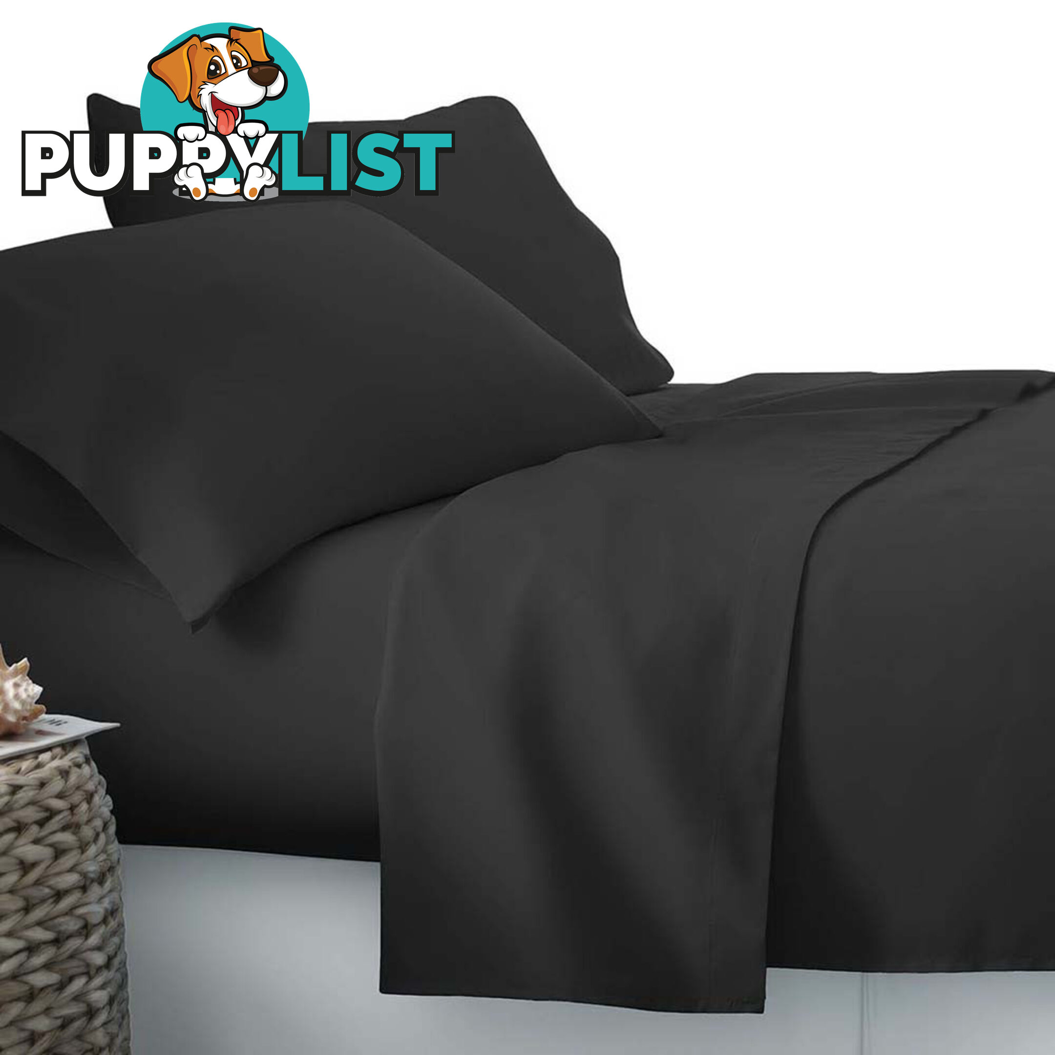 4 Piece Microfibre Sheet Set King  Black