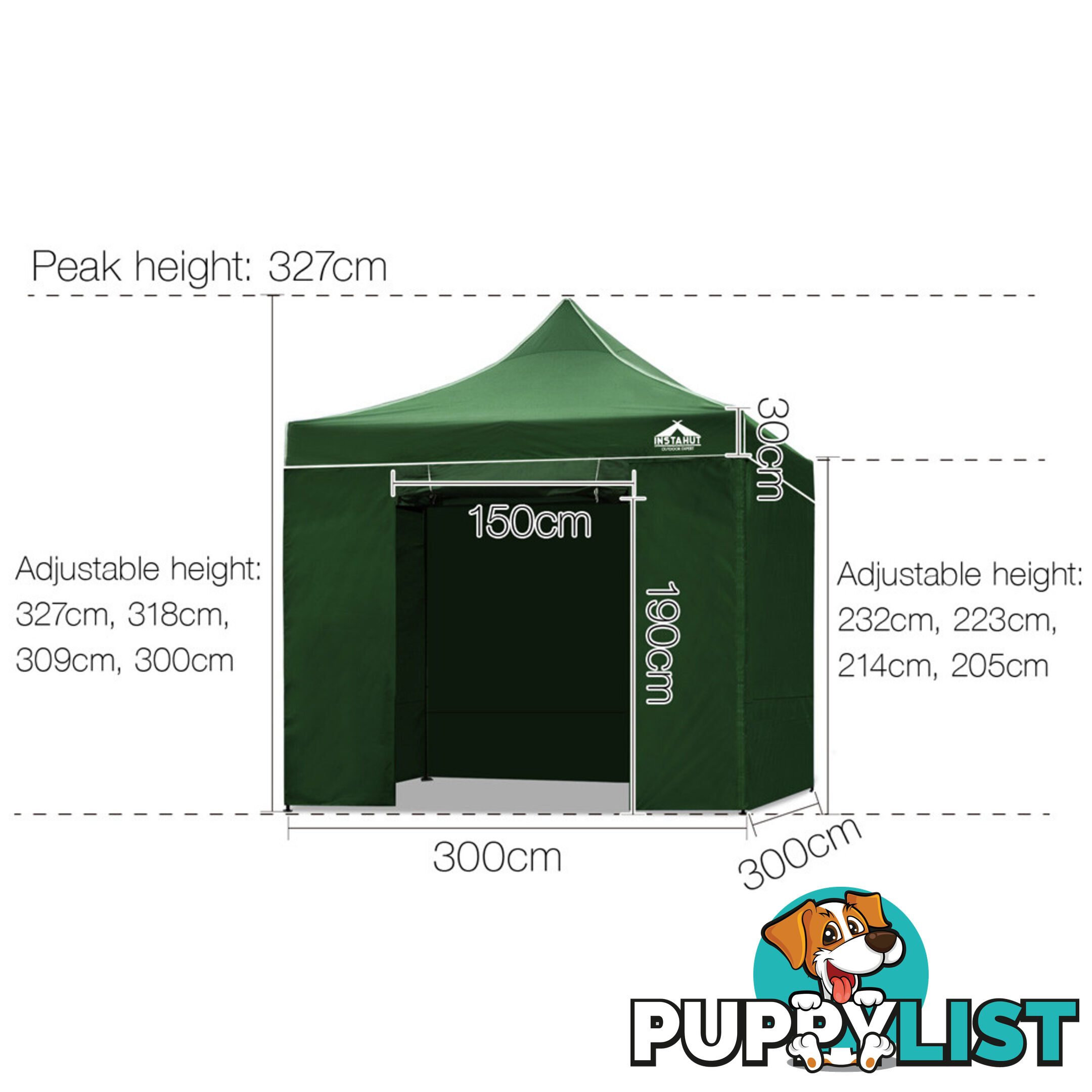 3x3 Pop Up Gazebo Hut with Sandbags Green