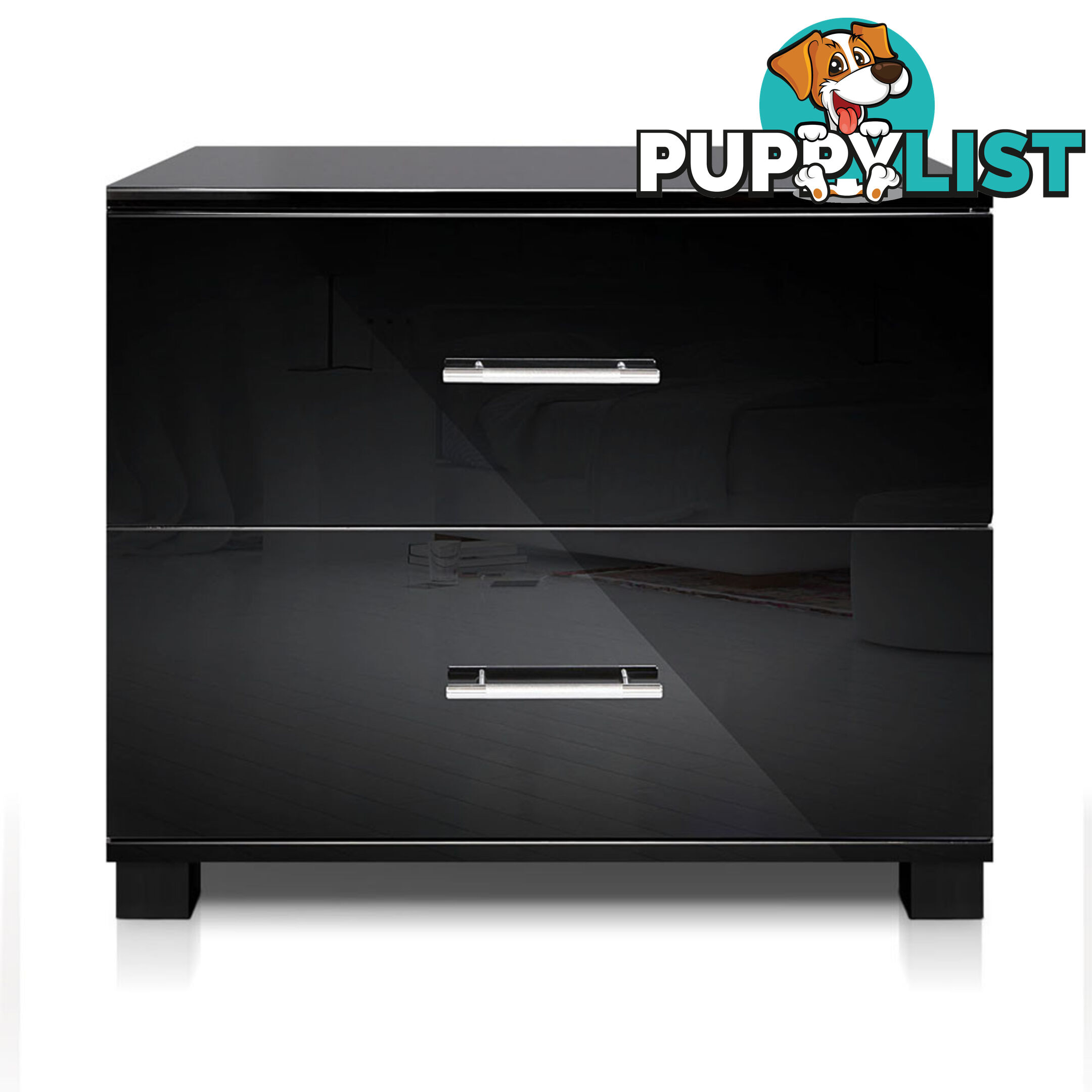 Glossy Bedside Table - Black