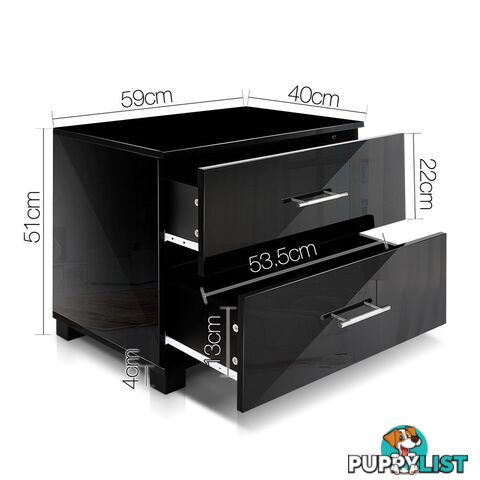 Glossy Bedside Table - Black