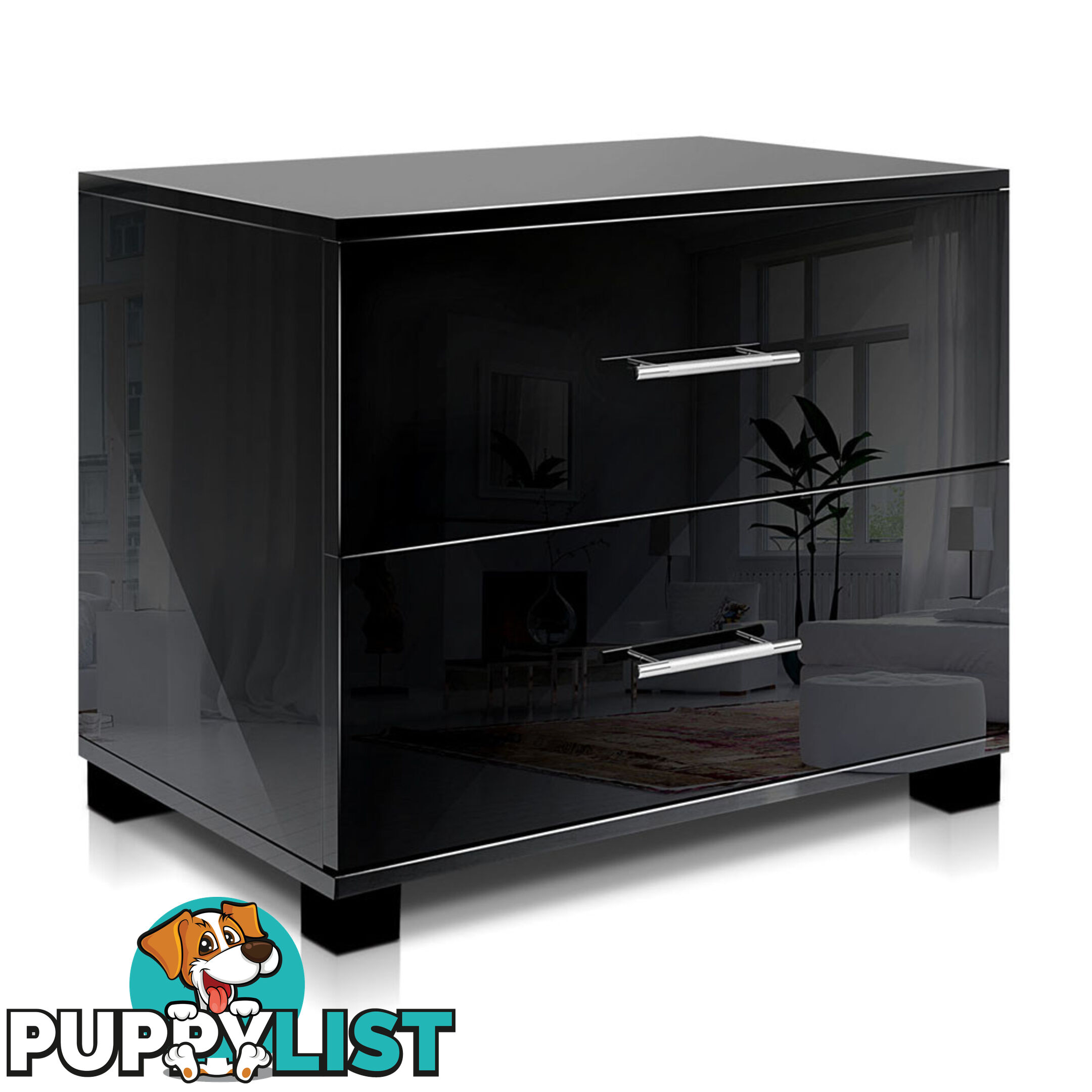 Glossy Bedside Table - Black