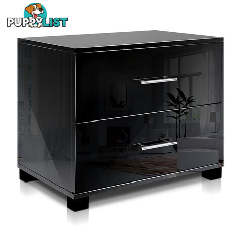 Glossy Bedside Table - Black