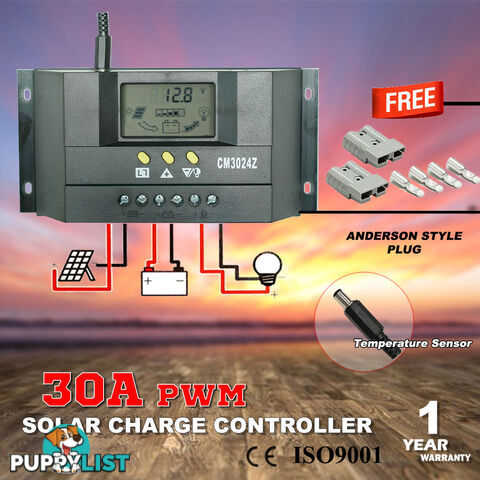 30A 12V-24V LCD Display PWM Solar Panel Regulator Charge Controller Battery Auto