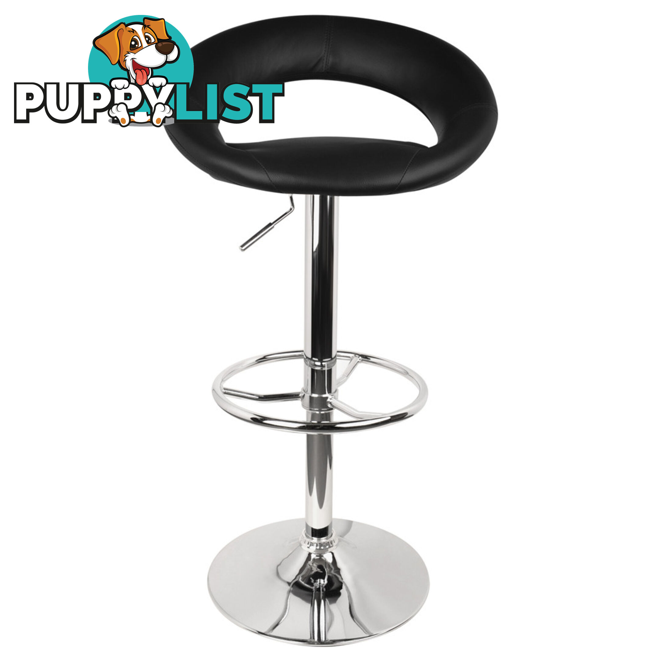 Set of 2 PU Leather Kitchen Bar Stool Black