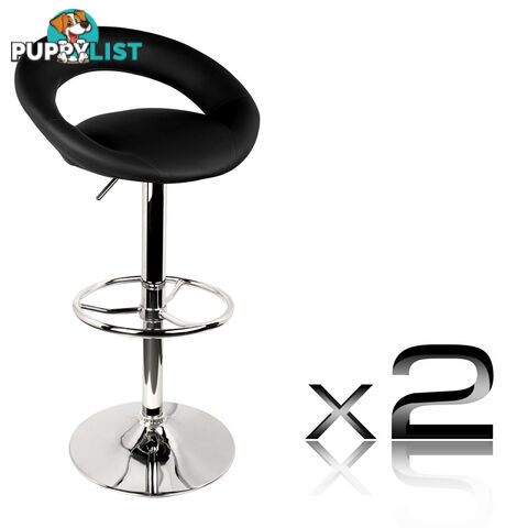 Set of 2 PU Leather Kitchen Bar Stool Black