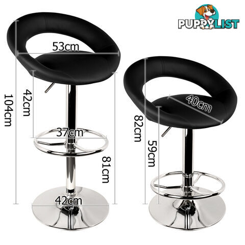 Set of 2 PU Leather Kitchen Bar Stool Black