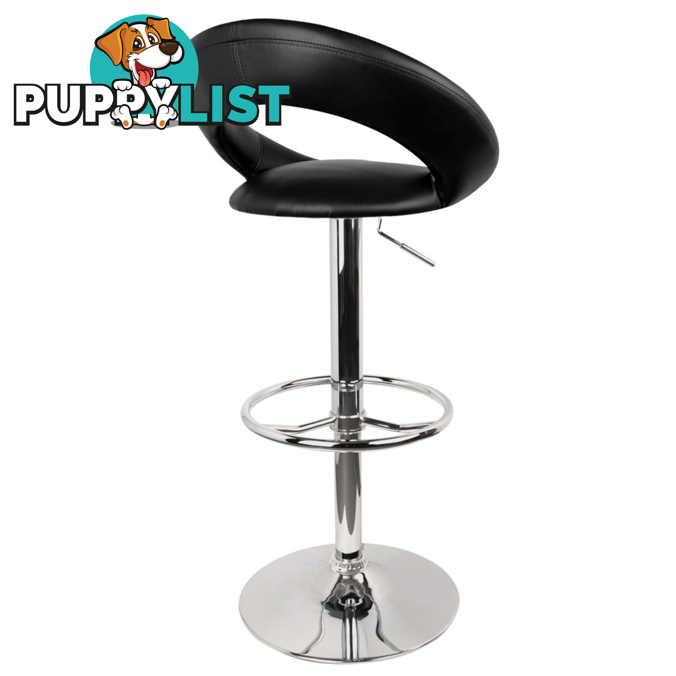 Set of 2 PU Leather Kitchen Bar Stool Black