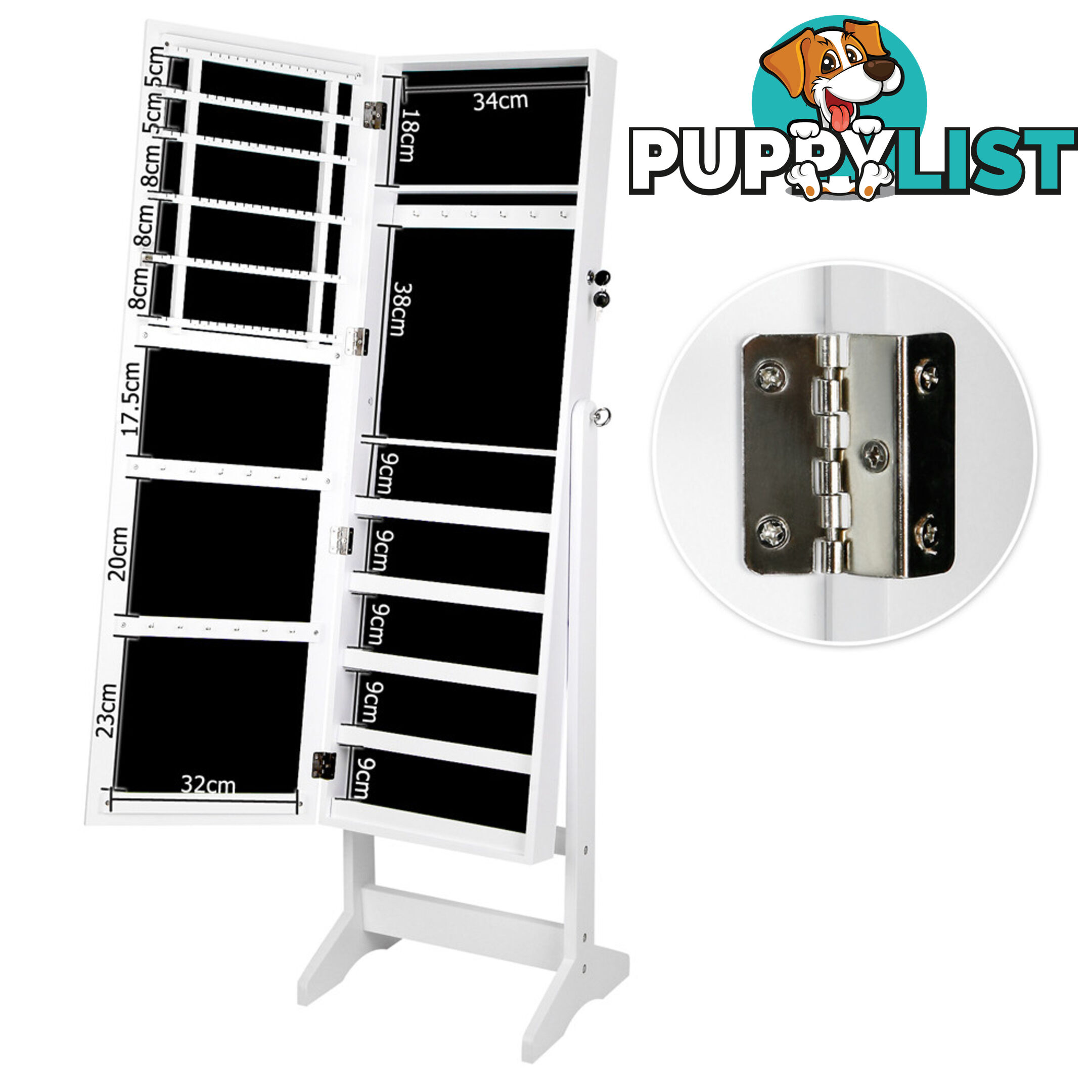 Jewellery Cabinet w/ Mirror White