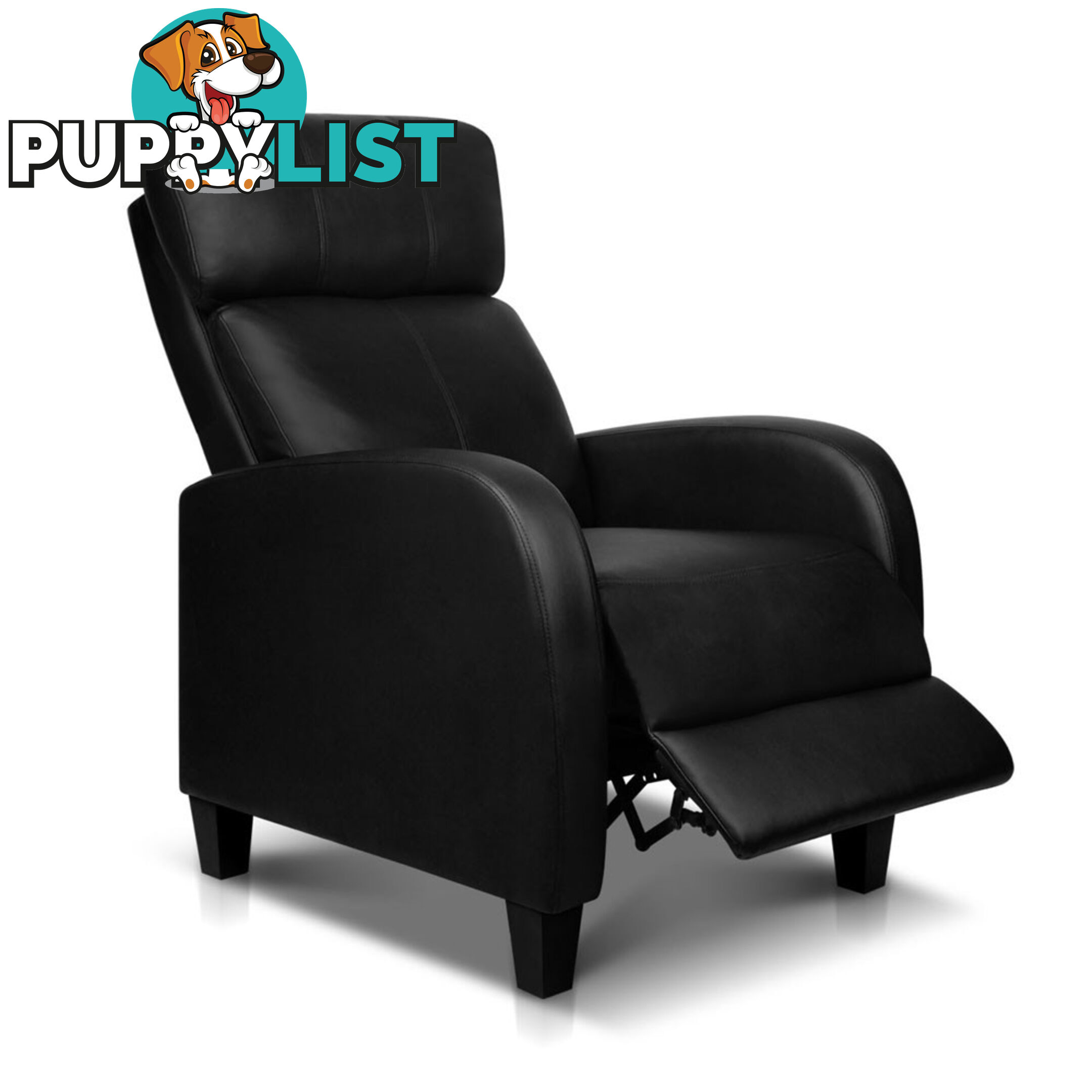 Faux Leather Armchair Recliner - Black