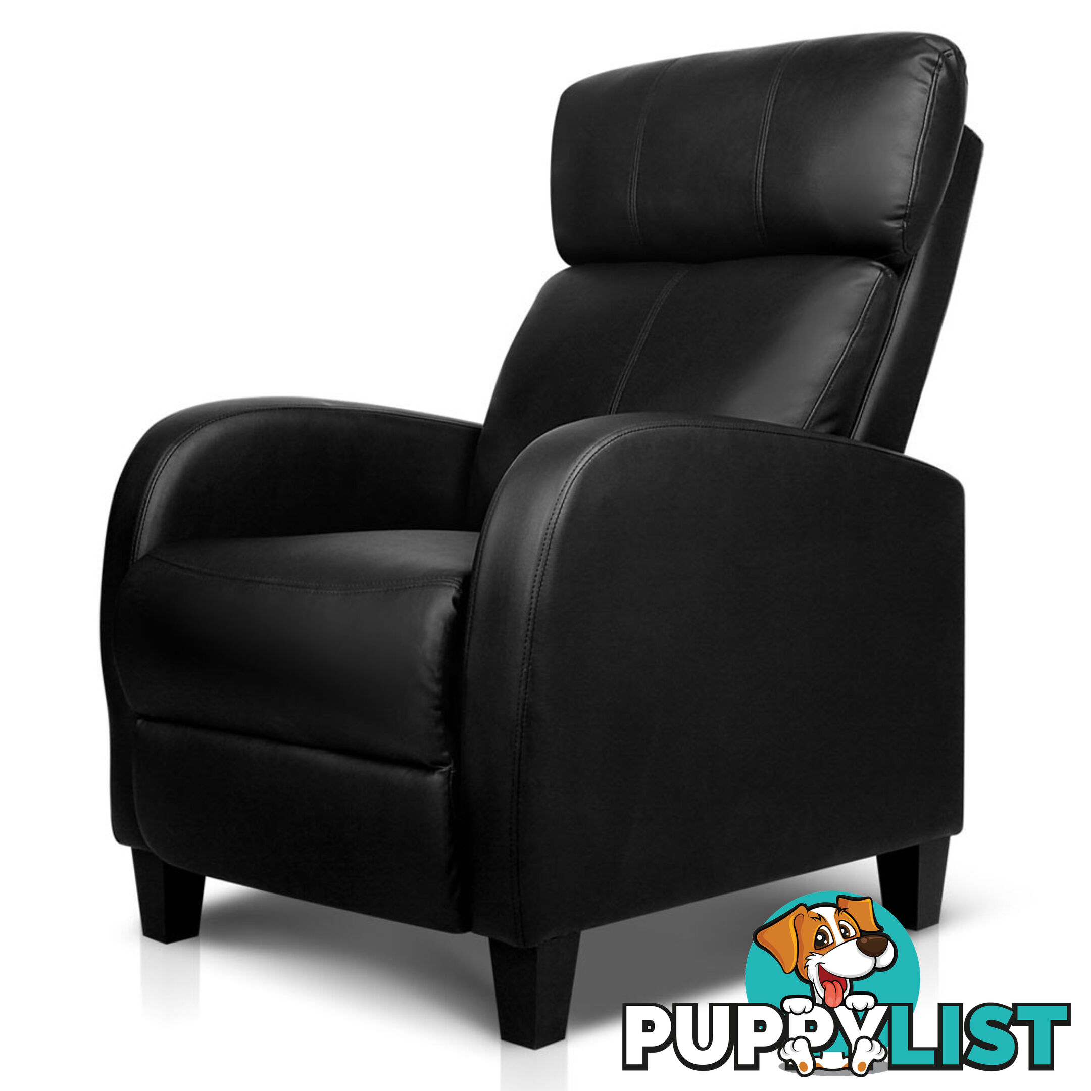 Faux Leather Armchair Recliner - Black