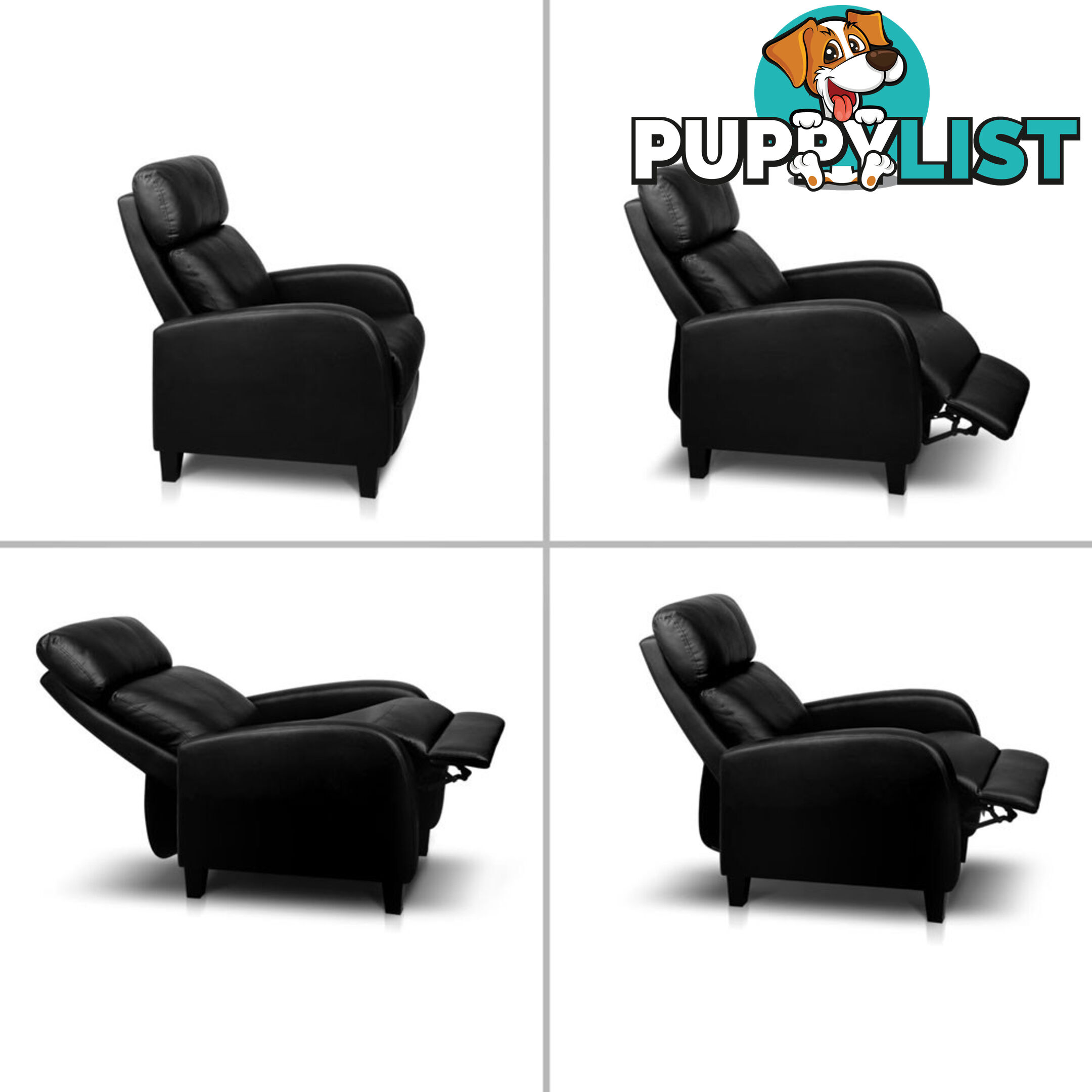 Faux Leather Armchair Recliner - Black