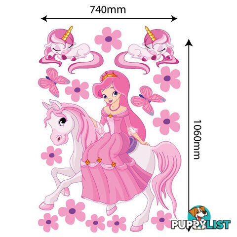 Extra Large Size Princess on a horse with unicorns Wall Sticker - Totally Movable