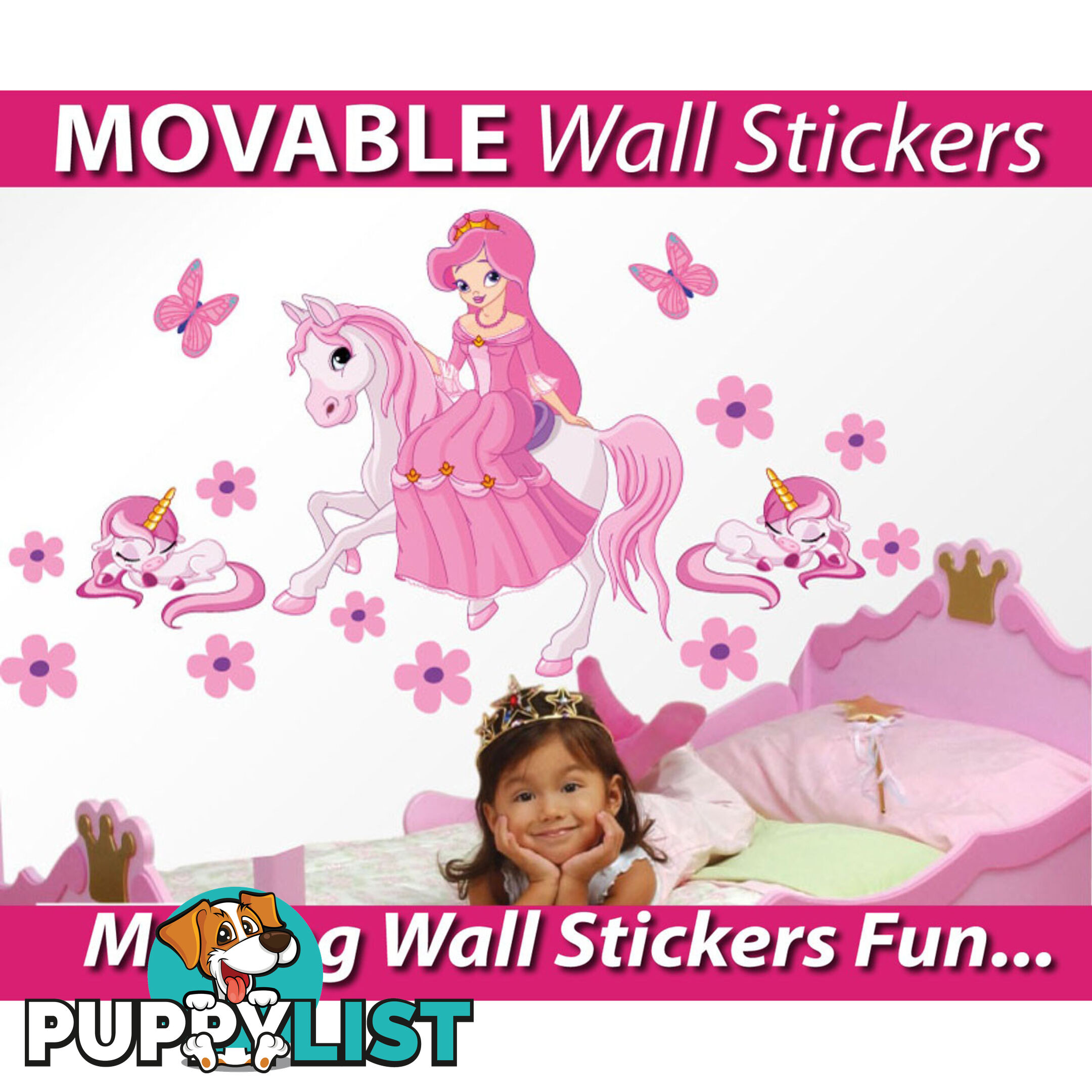 Extra Large Size Princess on a horse with unicorns Wall Sticker - Totally Movable