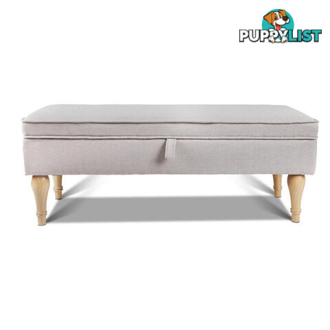 Linen Fabric Storage Ottoman  Beige