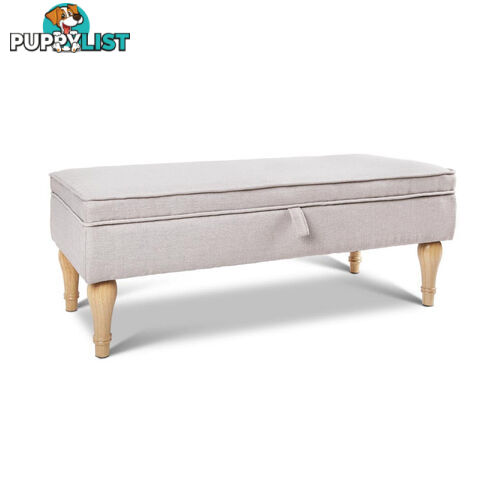 Linen Fabric Storage Ottoman  Beige