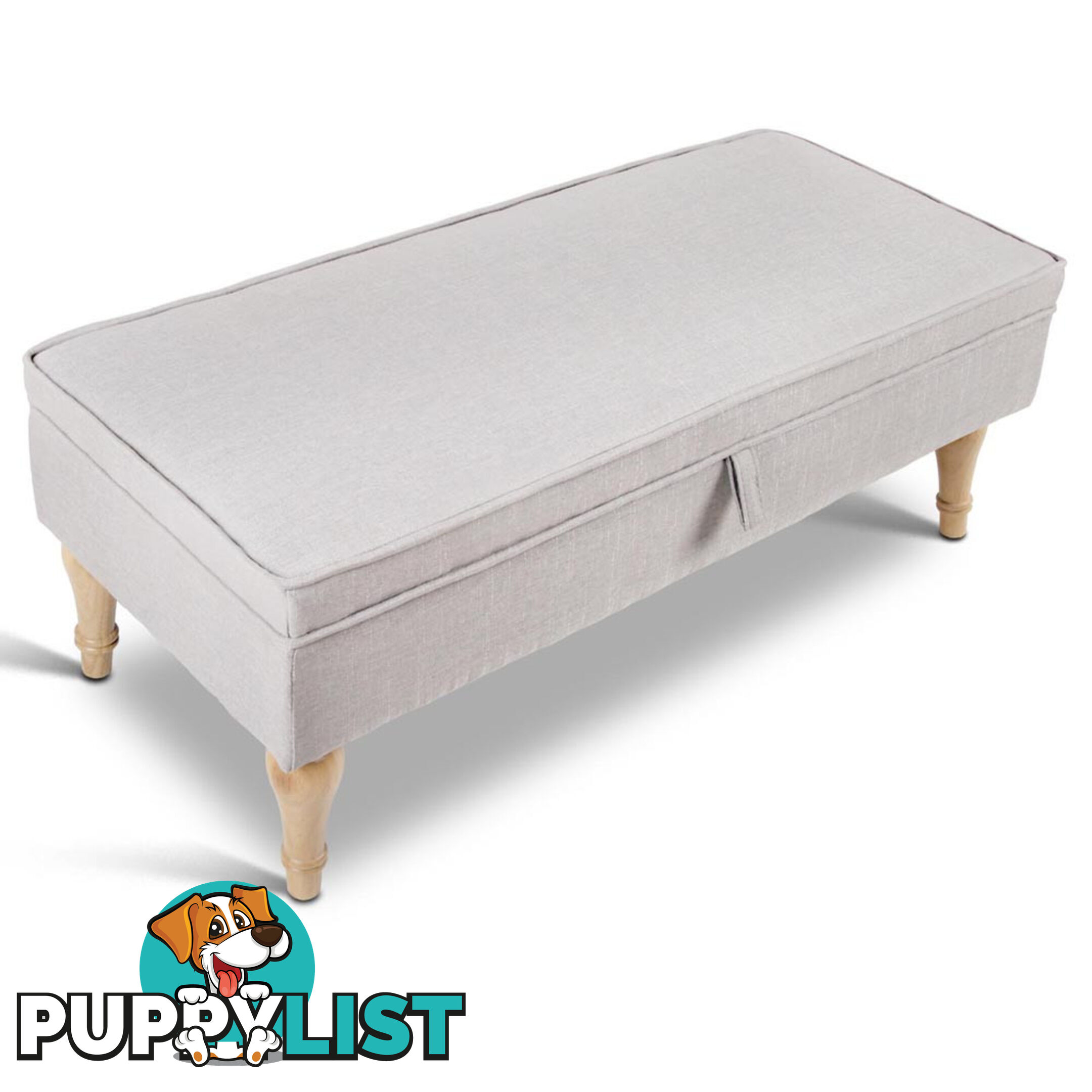 Linen Fabric Storage Ottoman  Beige