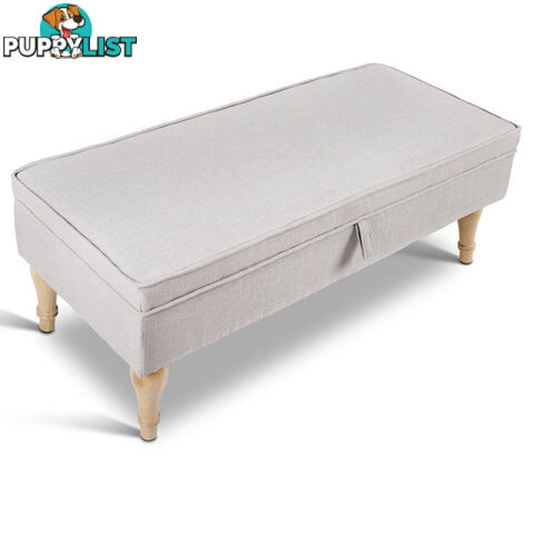 Linen Fabric Storage Ottoman  Beige