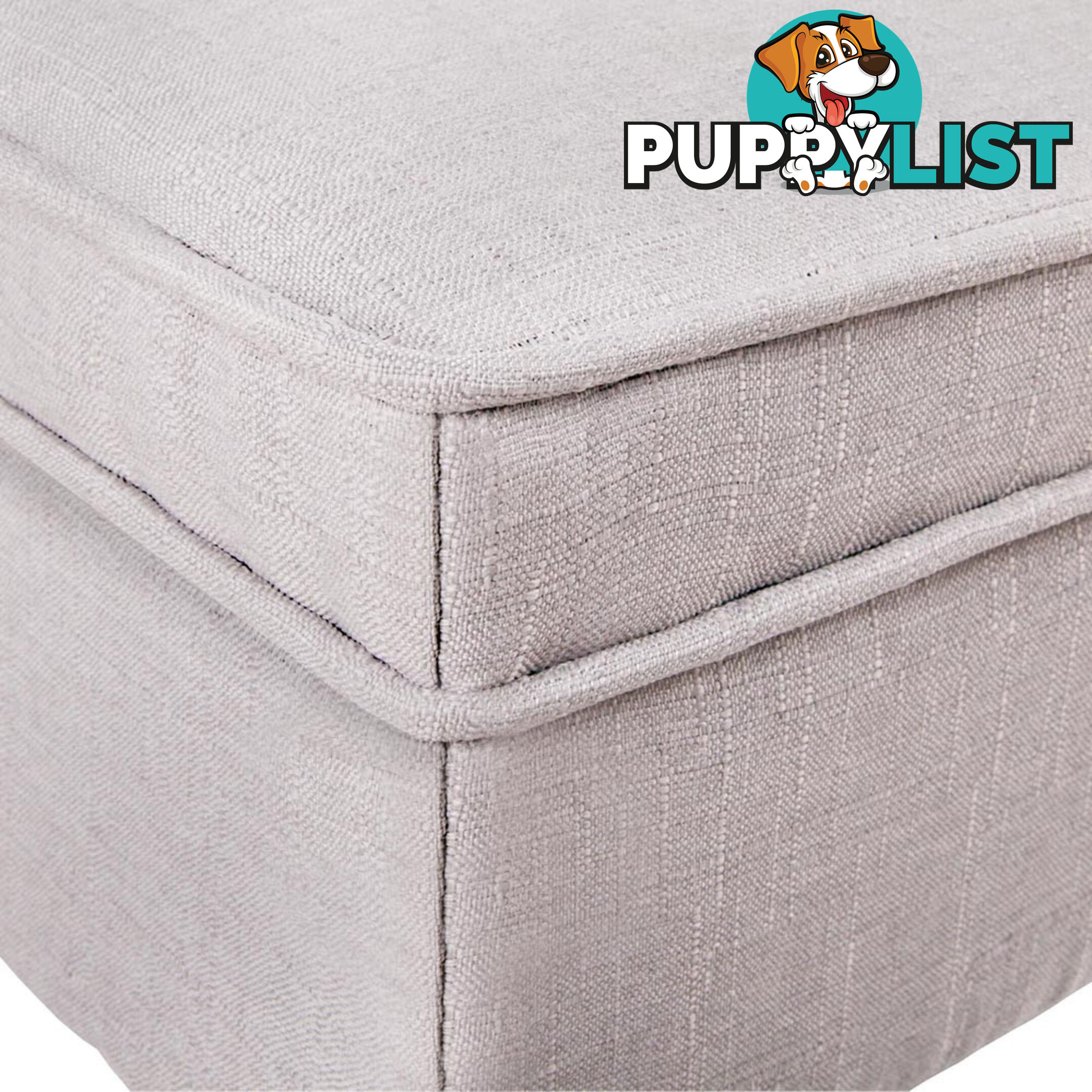 Linen Fabric Storage Ottoman  Beige