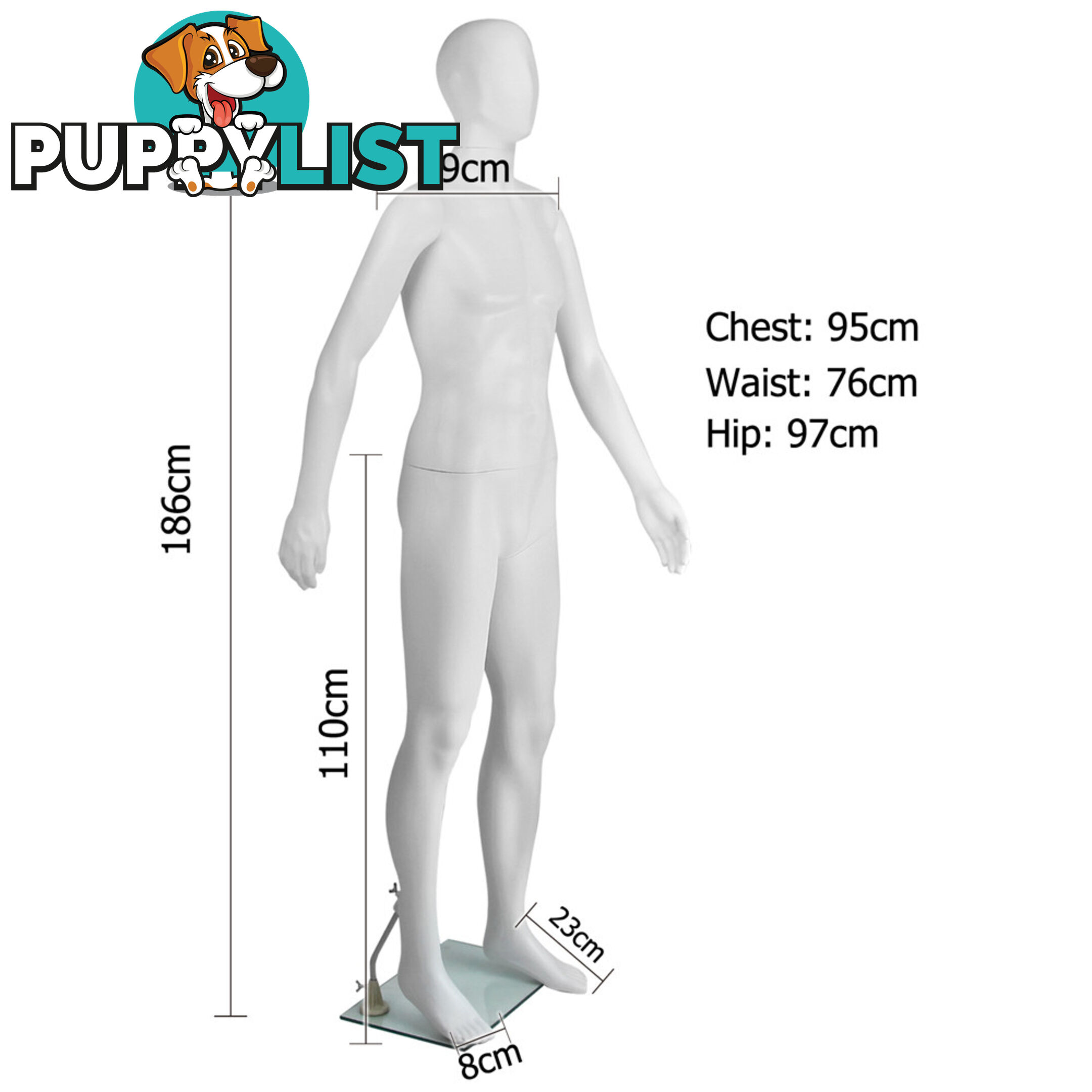 Full Body Male Mannequin Cloth Display Tailor Dressmaker White 186cm