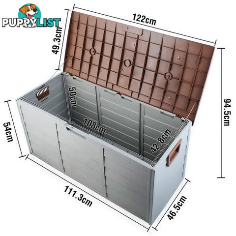 290L Plastic Outdoor Storage Box Container Weatherproof Brown Grey