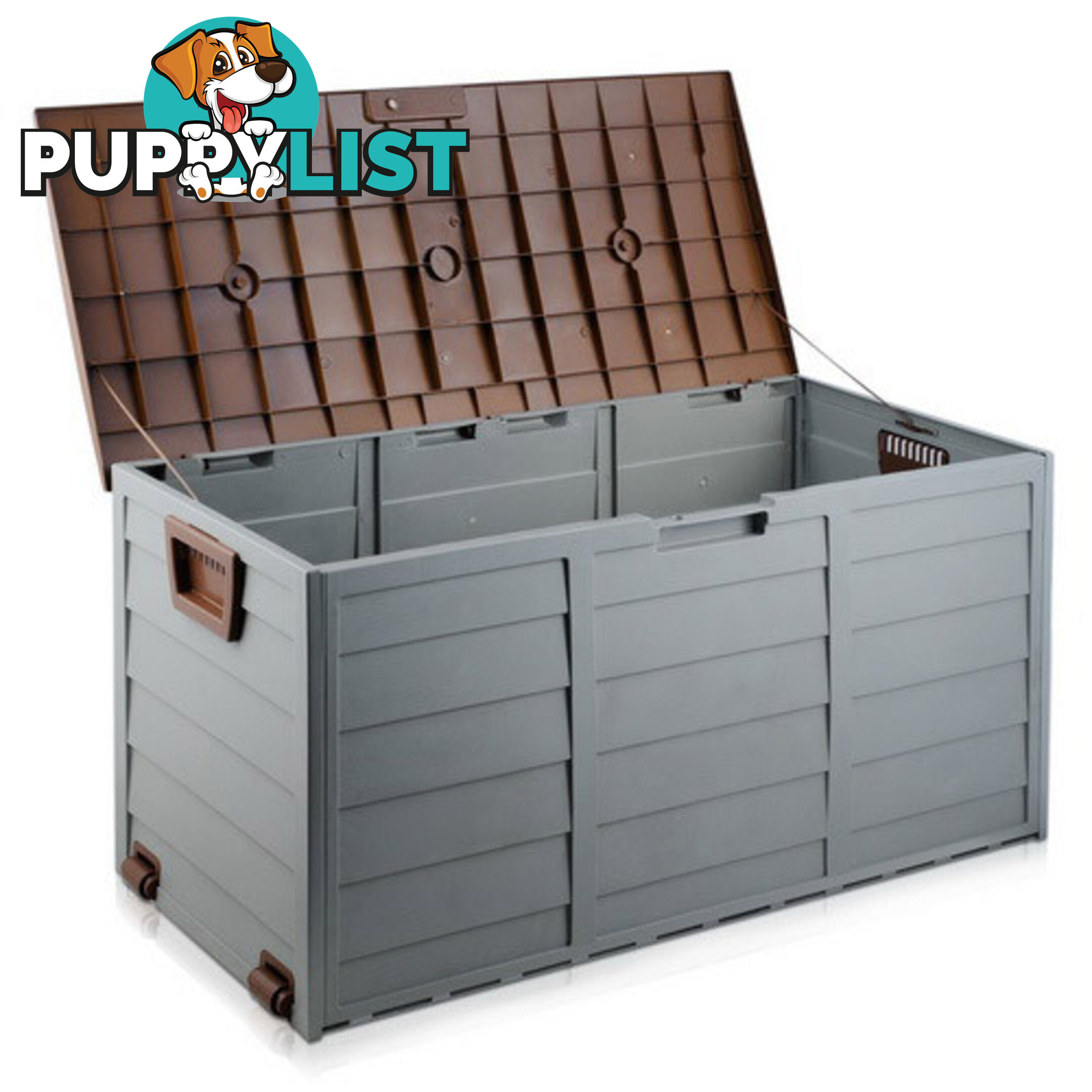 290L Plastic Outdoor Storage Box Container Weatherproof Brown Grey