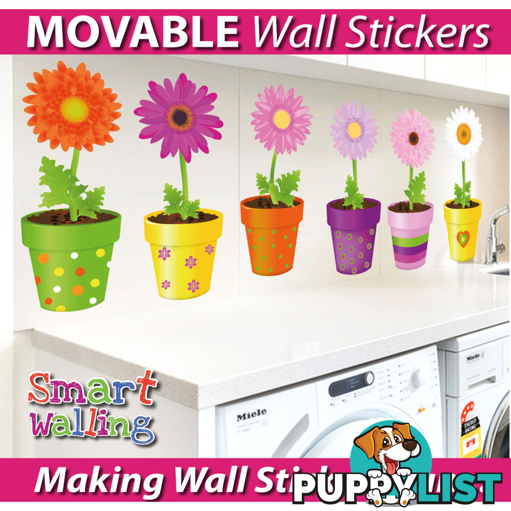 Medium Size Flower Pot Wall Stickers - Totally Movable