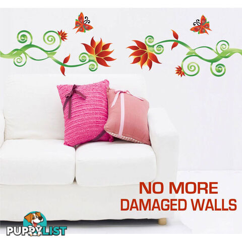 Extra Large Size Adorable Red Flower Vine Wall Stickers - Totally Movable