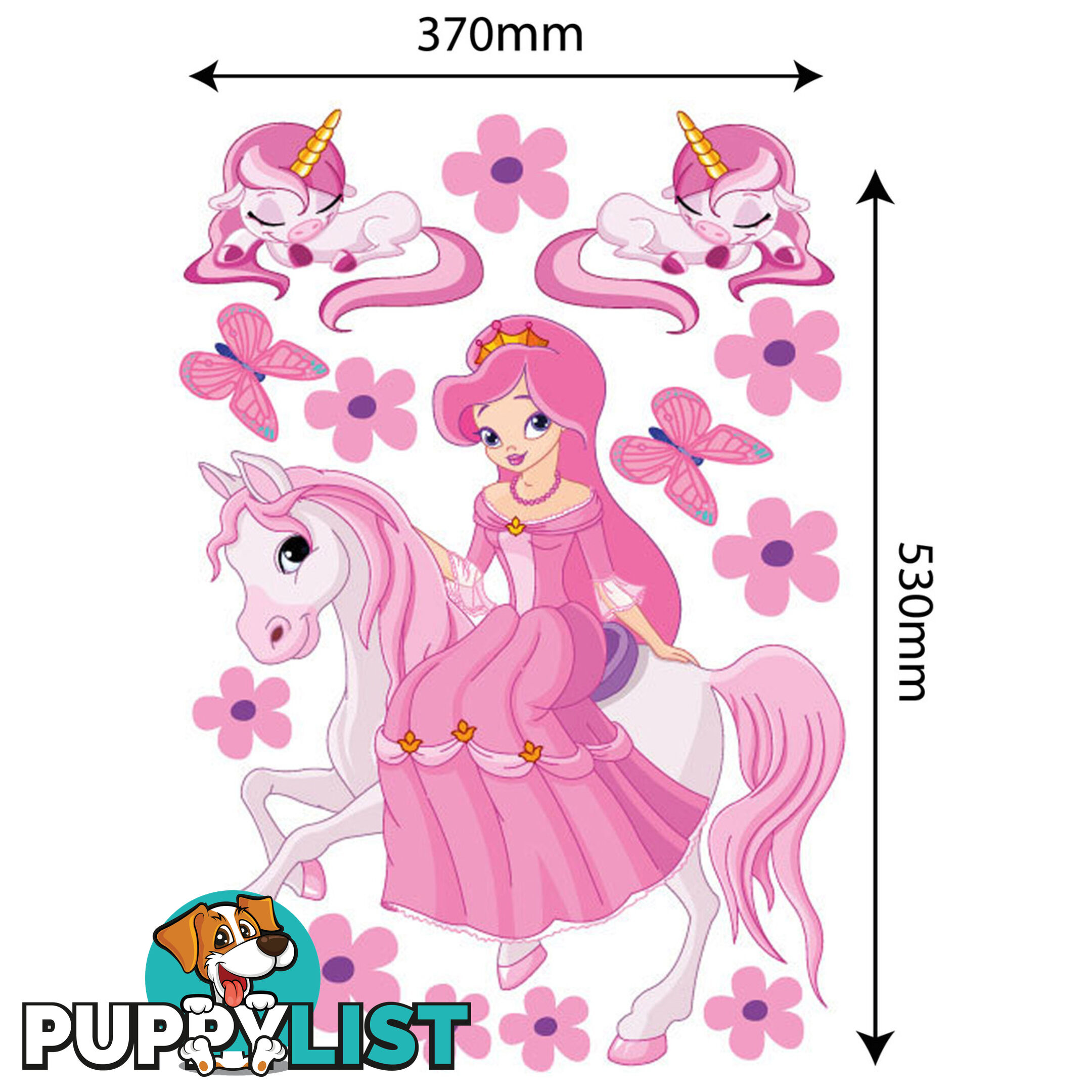 Large Size Princess on a horse with unicorns Wall Sticker - Totally Movable