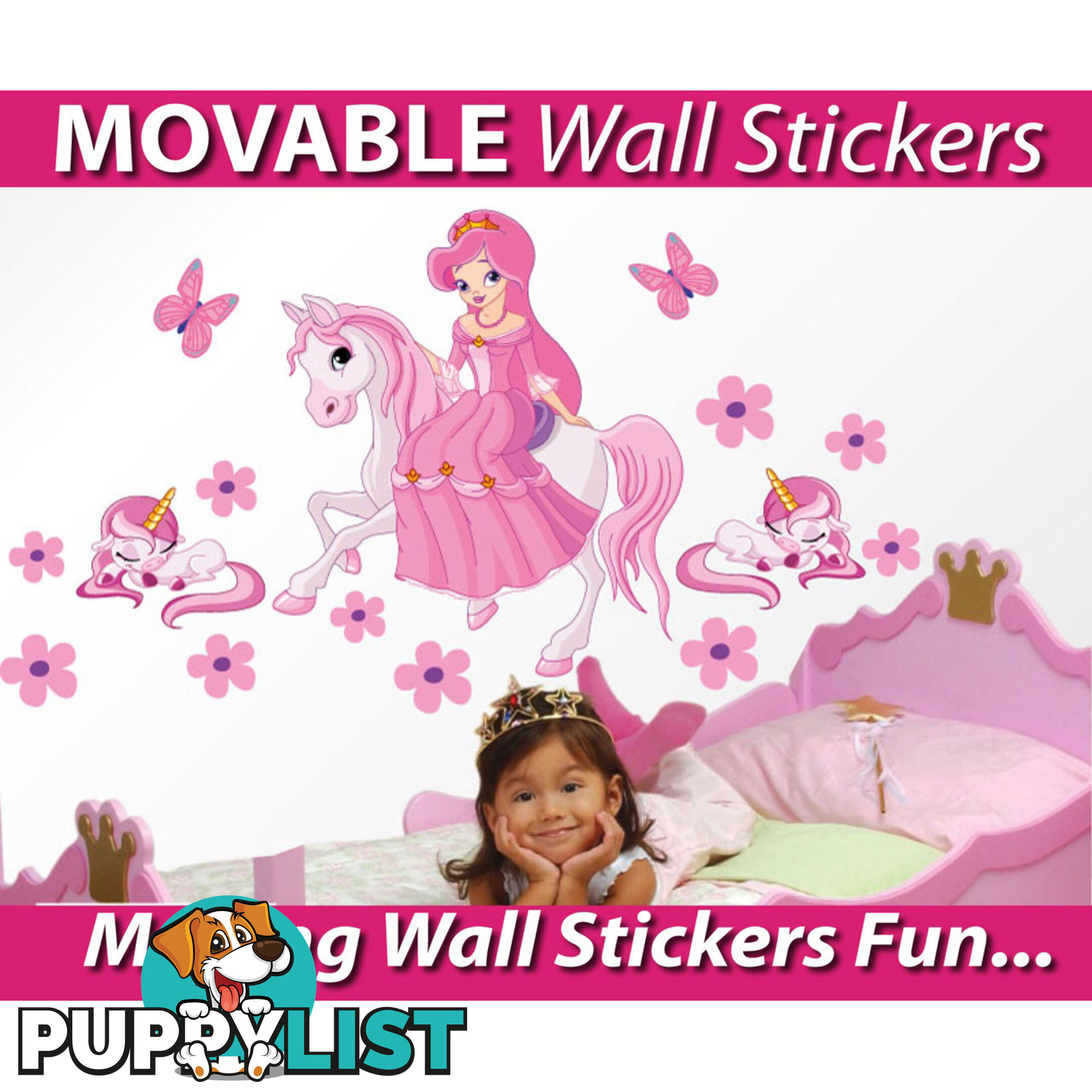 Large Size Princess on a horse with unicorns Wall Sticker - Totally Movable