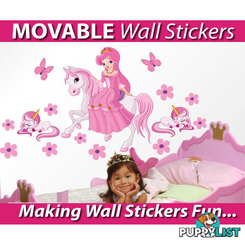 Large Size Princess on a horse with unicorns Wall Sticker - Totally Movable