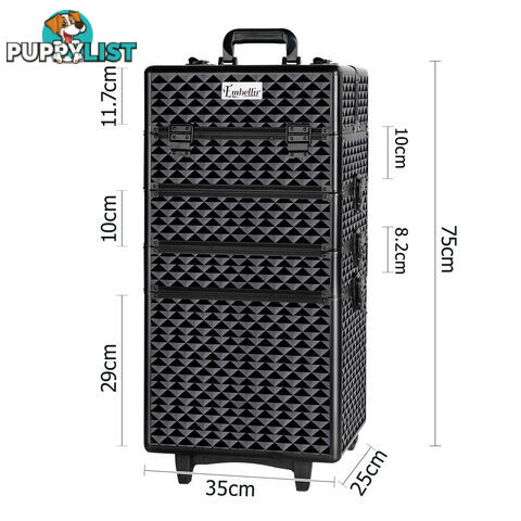 7 in 1 Portable Beauty Make up Cosmetic Trolley Case Diamond Black