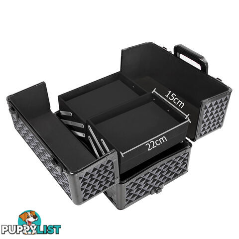 7 in 1 Portable Beauty Make up Cosmetic Trolley Case Diamond Black