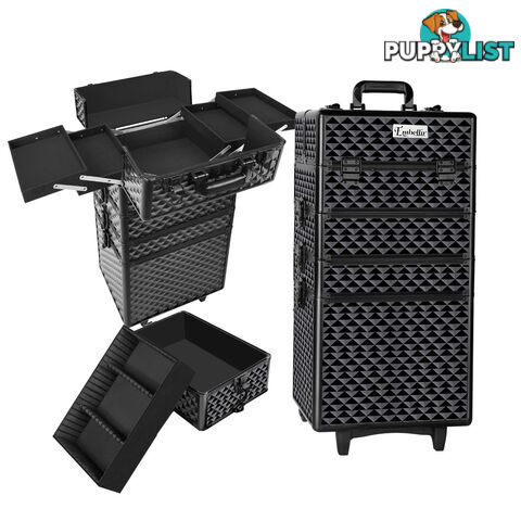 7 in 1 Portable Beauty Make up Cosmetic Trolley Case Diamond Black