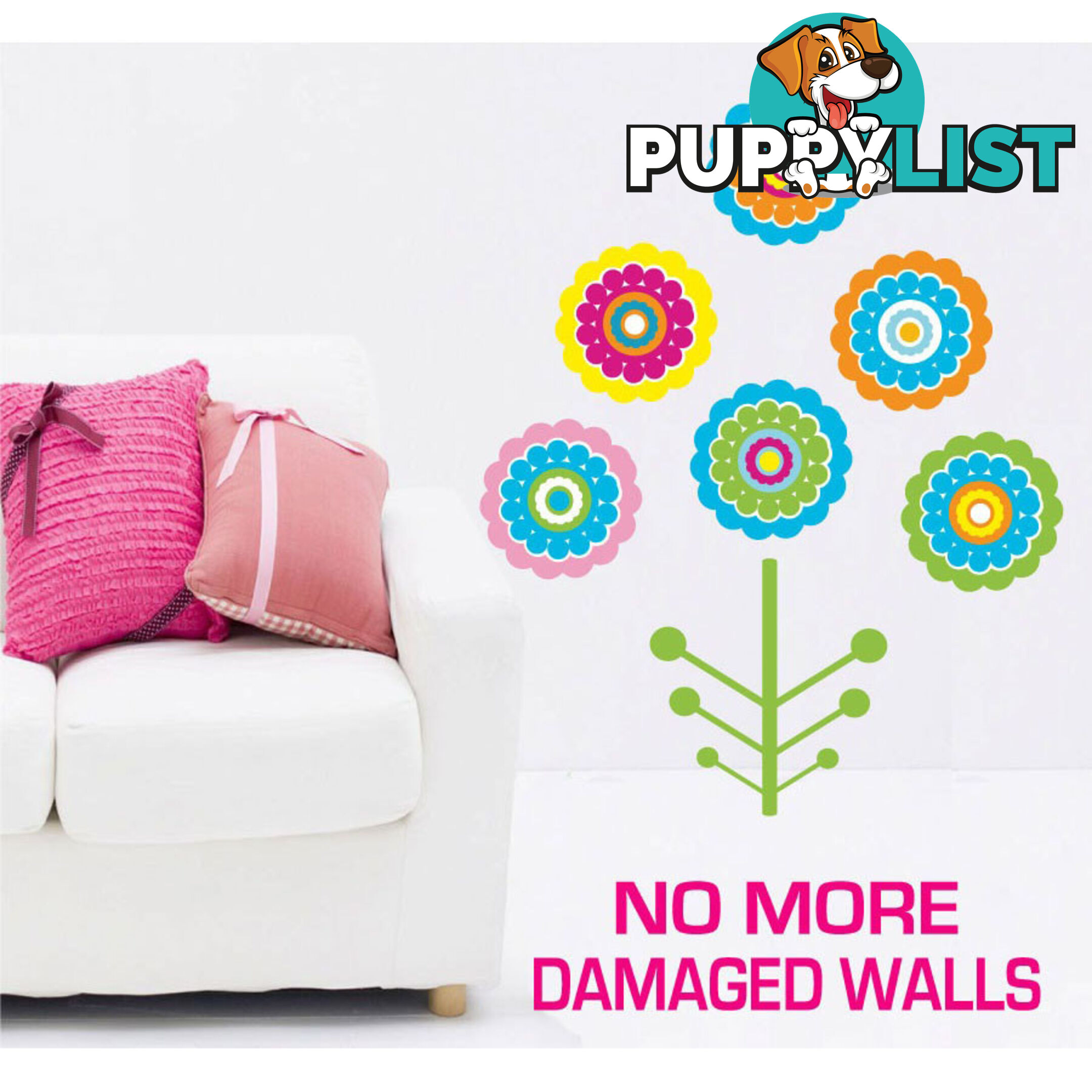 Extra Large Size Colourful Flower Tree Wall Stickers - Totally Movable