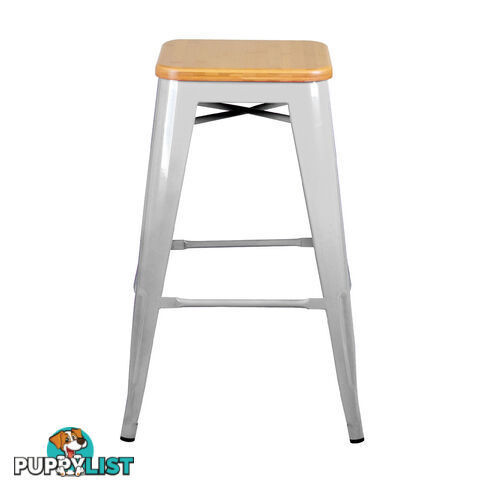 Set of 2 Replica Tolix Kitchen Bar Stool Bamboo Seat 66cm White