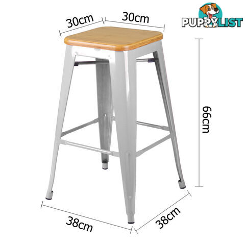 Set of 2 Replica Tolix Kitchen Bar Stool Bamboo Seat 66cm White